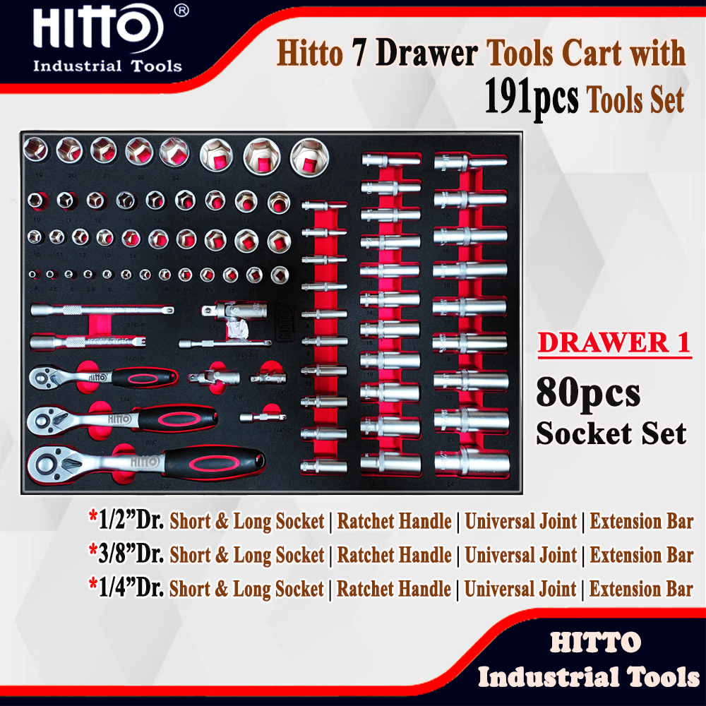 [ HITTO ] 7 Drawer Tool Cart 191 Pcs Tools Set With Side Door ...